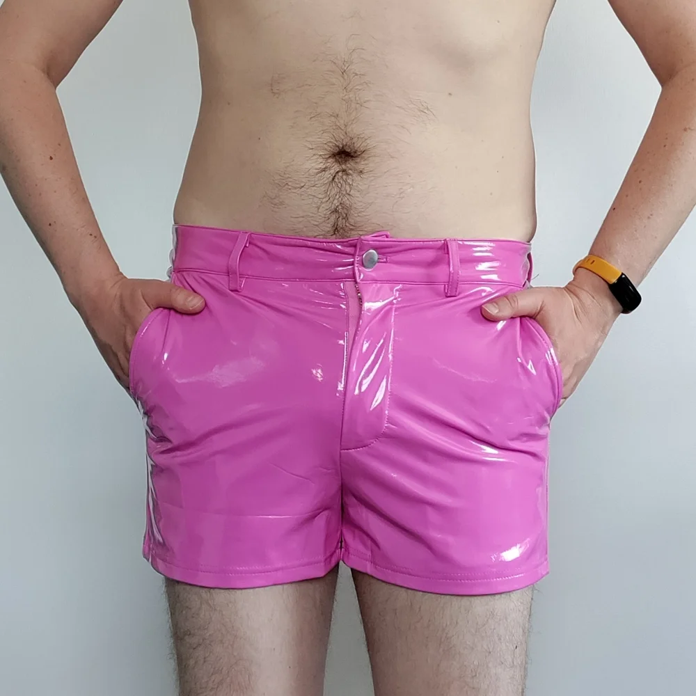 SHEIN hot pink latex look booty short shiny barbie kenergy vibe Medium NWT - Picture 3 of 14